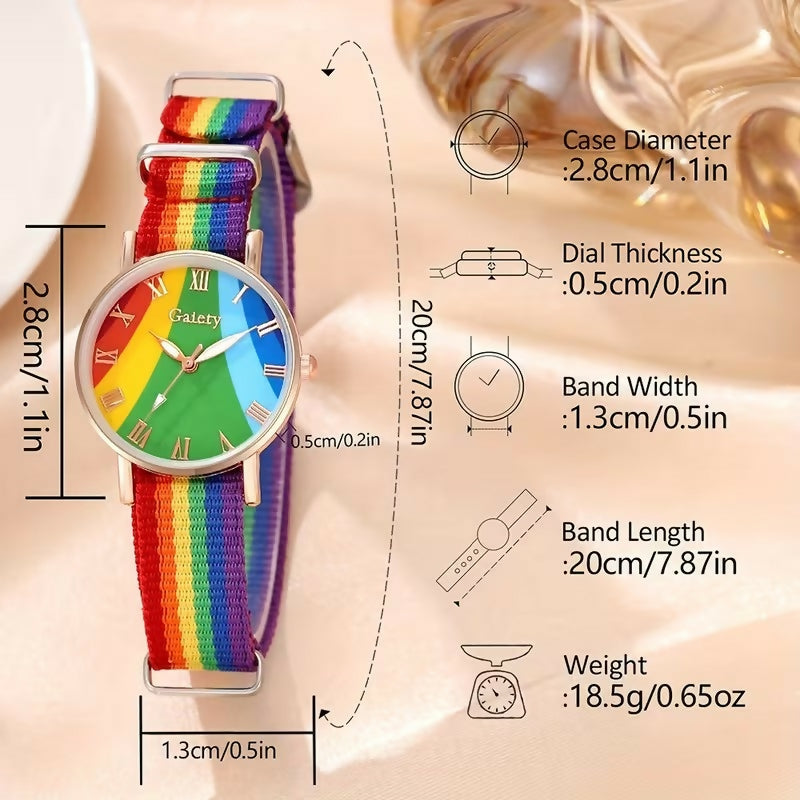 Montre pour femme à quartz, style bohème, arc-en-ciel