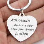 Porte-clés en inox 'J'ai besoin de ton coeur'