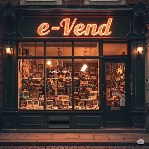 Photo d'un commerce avec écritaux e-vend