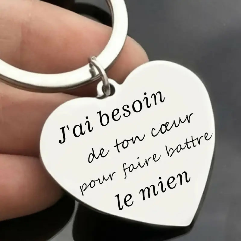 Porte-clés en inox 'J'ai besoin de ton coeur'