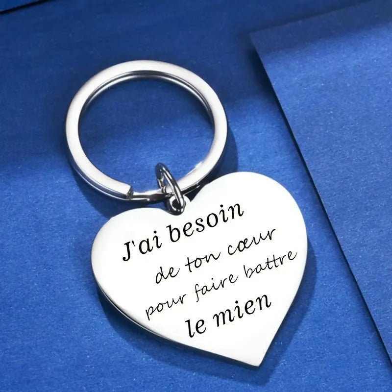 Porte-clés en inox 'J'ai besoin de ton coeur'