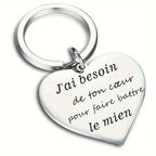 Porte-clés en inox 'J'ai besoin de ton coeur'