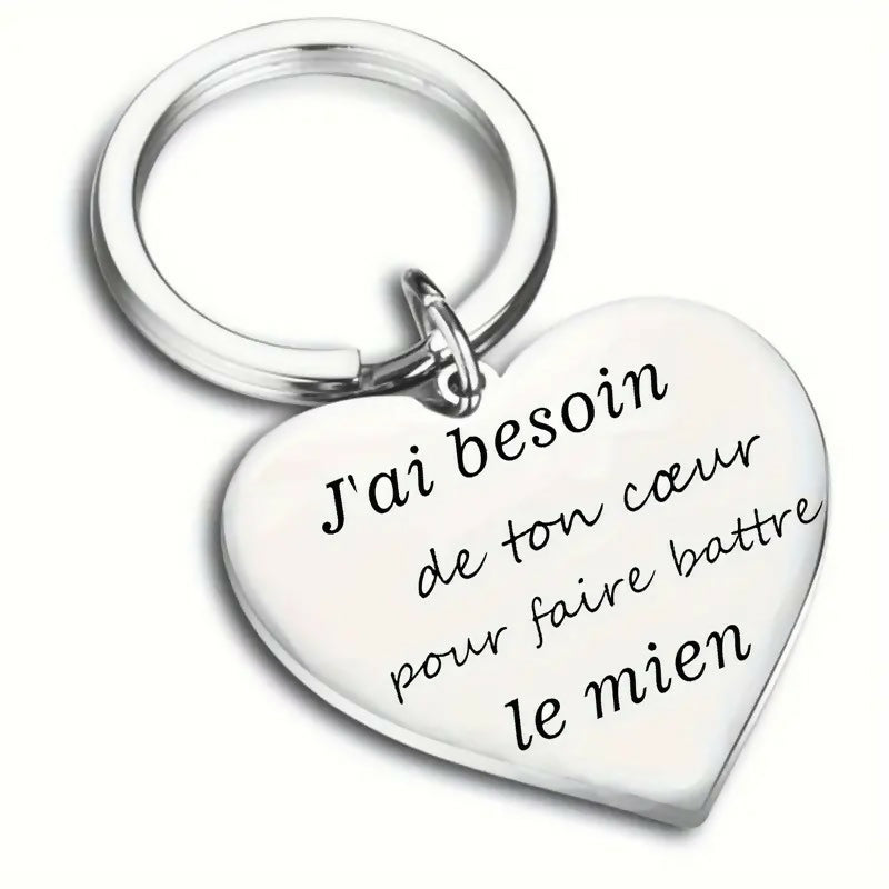 Porte-clés en inox 'J'ai besoin de ton coeur'