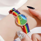 Montre pour femme à quartz, style bohème, arc-en-ciel